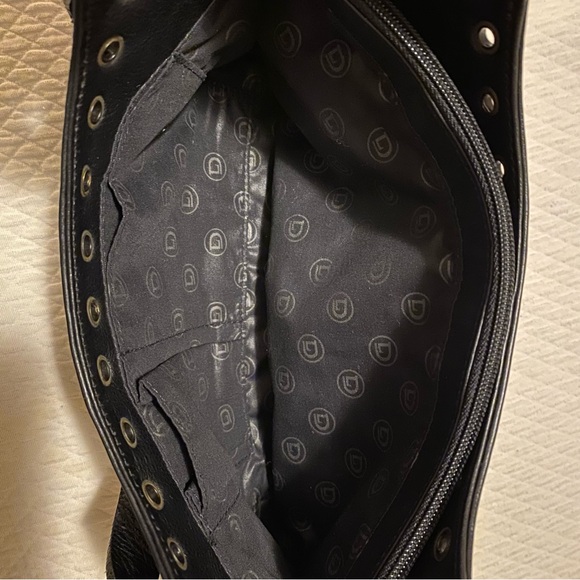 DANIER LEATHER 3in1 Curved Moon Handbag / Clutch - Brass Eyelet Grommets Studs - Picture 8 of 10